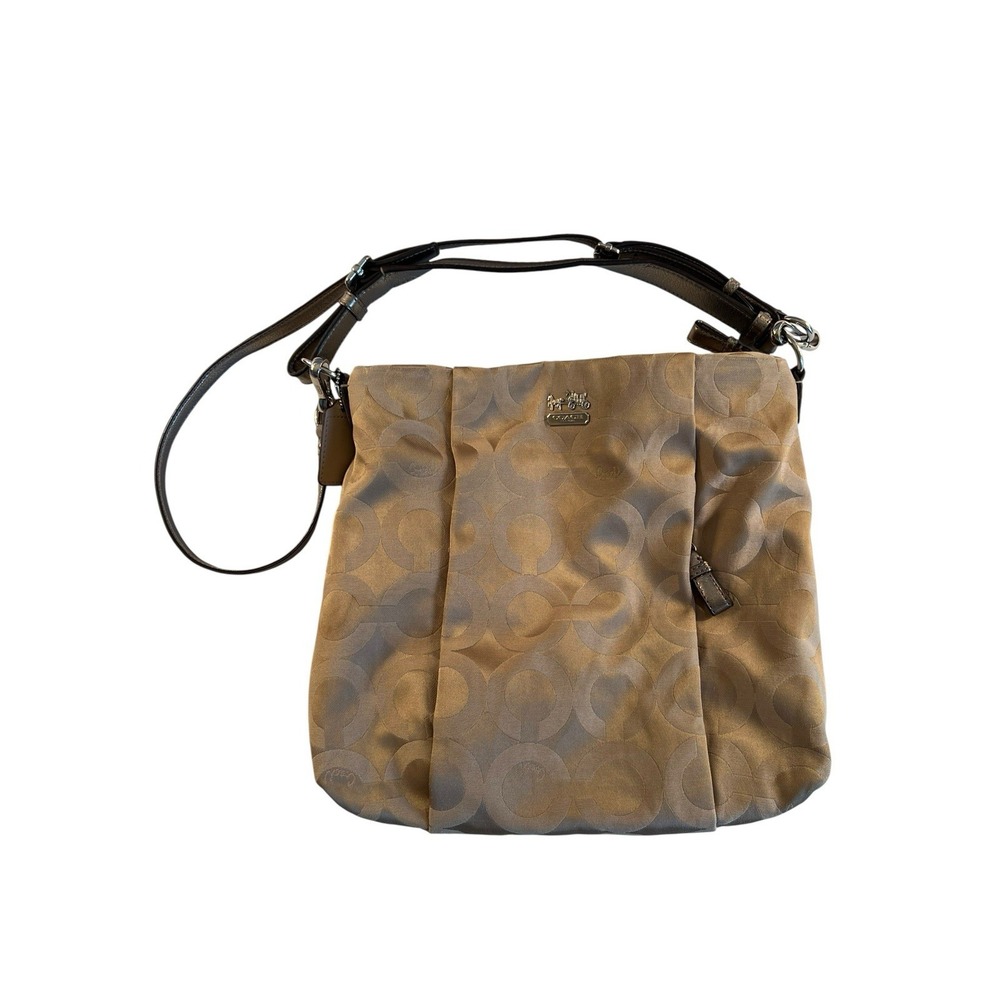 Coach Madison 21121 Shoulder Bag Op Art Sateen Isabelle Fabric Purse Beige